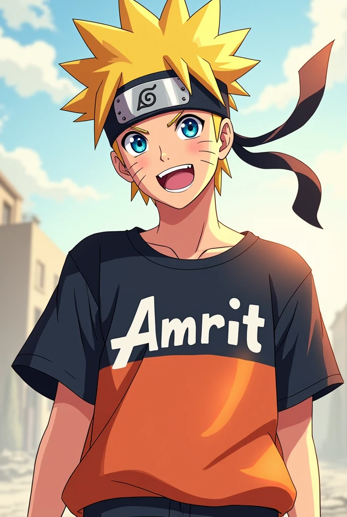 Naruto
wear a t shirt and t shirt name is Amrit