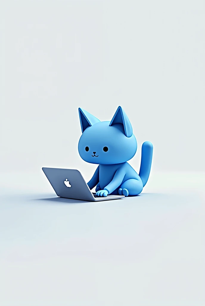 blue cat with laptop minimalism, icon, flat 2.5D, Without logos