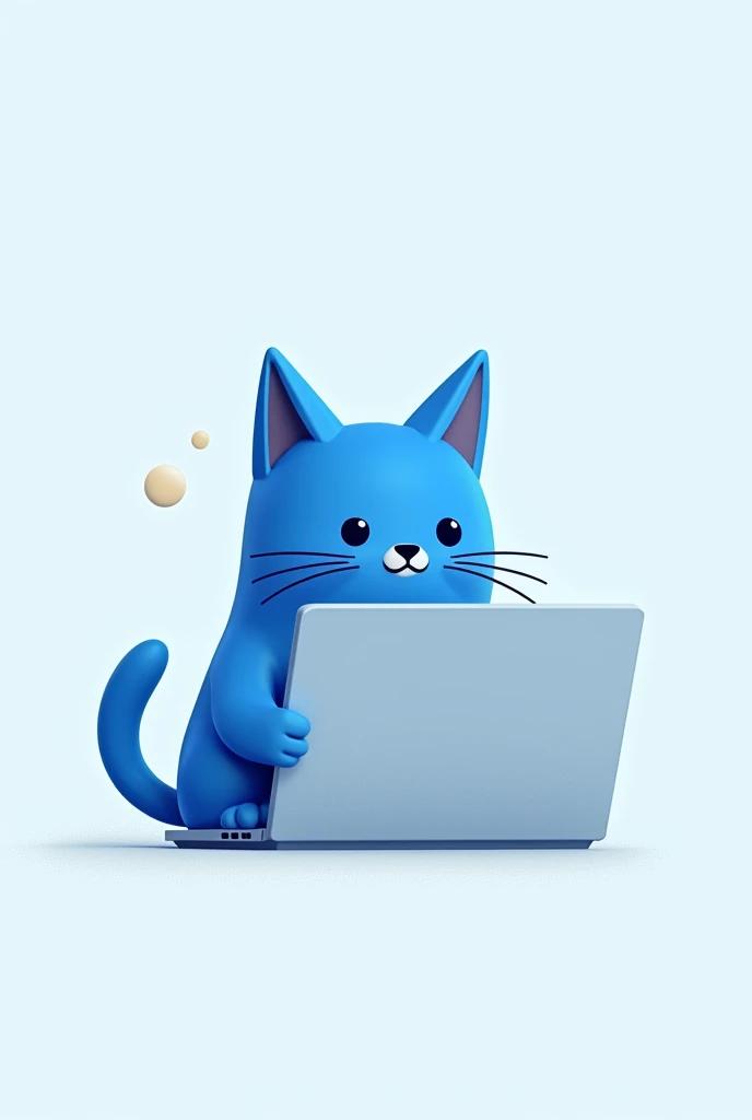 blue cat with laptop minimalism, icon, flat 2.5D