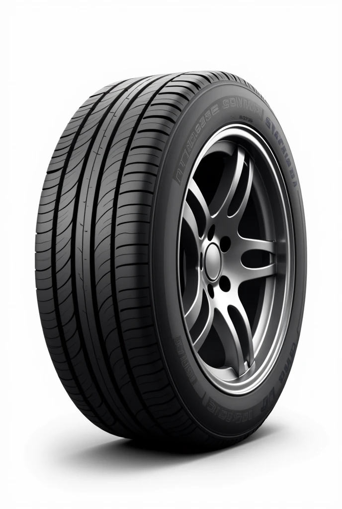 Create a hyper-realistic image of a car tire, shown from a front-facing view. The tire should have a detailed, realistic design, capturing the tread pattern, texture, and sidewall markings. Ensure the tire has a clean, polished appearance, with a new and unused look. Ensure the background is completely white, resembling a studio setting or transparent, with no distractions or additional elements. The entire tire should be fully visible, with no parts cut off. Use soft, flattering lighting to highlight the texture and details of the tire, emphasizing its form and features. The image must be ultra-realistic, crystal clear, 8K UHD, with fine details and a high-quality finish. Ensure the entire image is extremely sharp and in focus, with absolutely no blurriness or softness. All details should be perfectly clear and defined, with absolute focus across the entire image. Use the lens at full aperture to achieve maximum sharpness and clarity