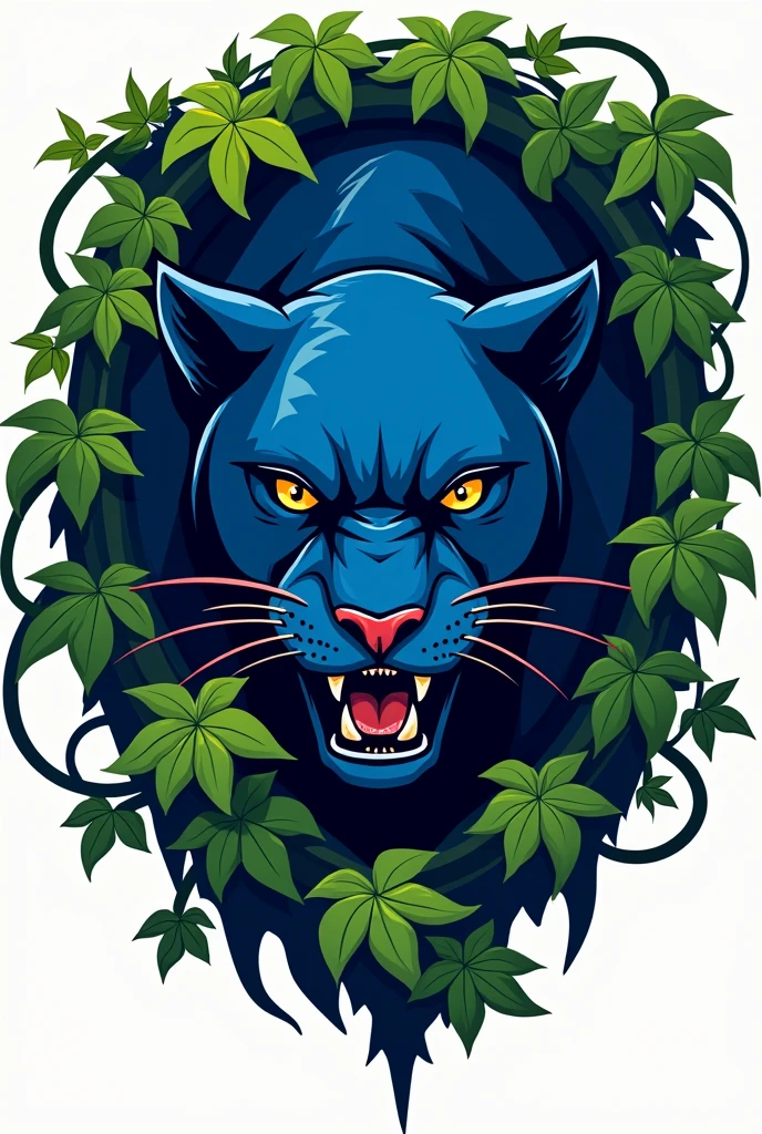 make a sports logo that look like a blue panther is hiding behind ivys, like cover the panther with ivys and make it look like a panter is about to jump out.