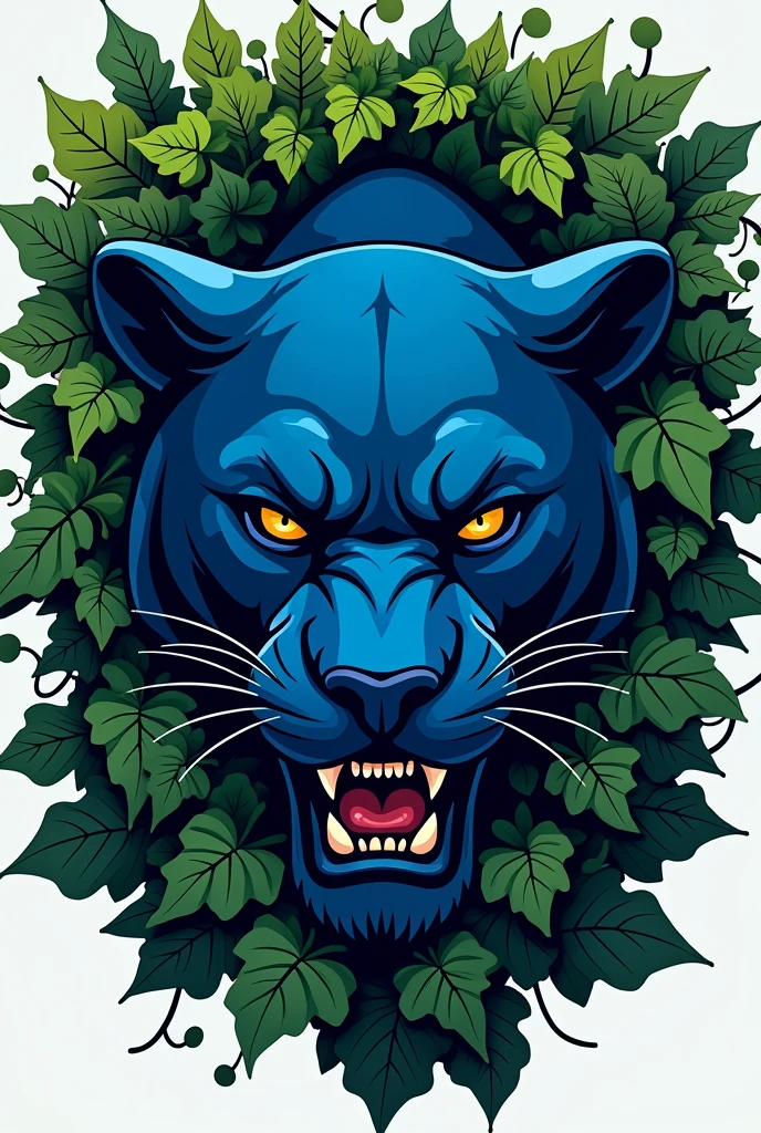 make a sports logo that look like a blue panther is hiding behind ivys, like cover the panther with ivys