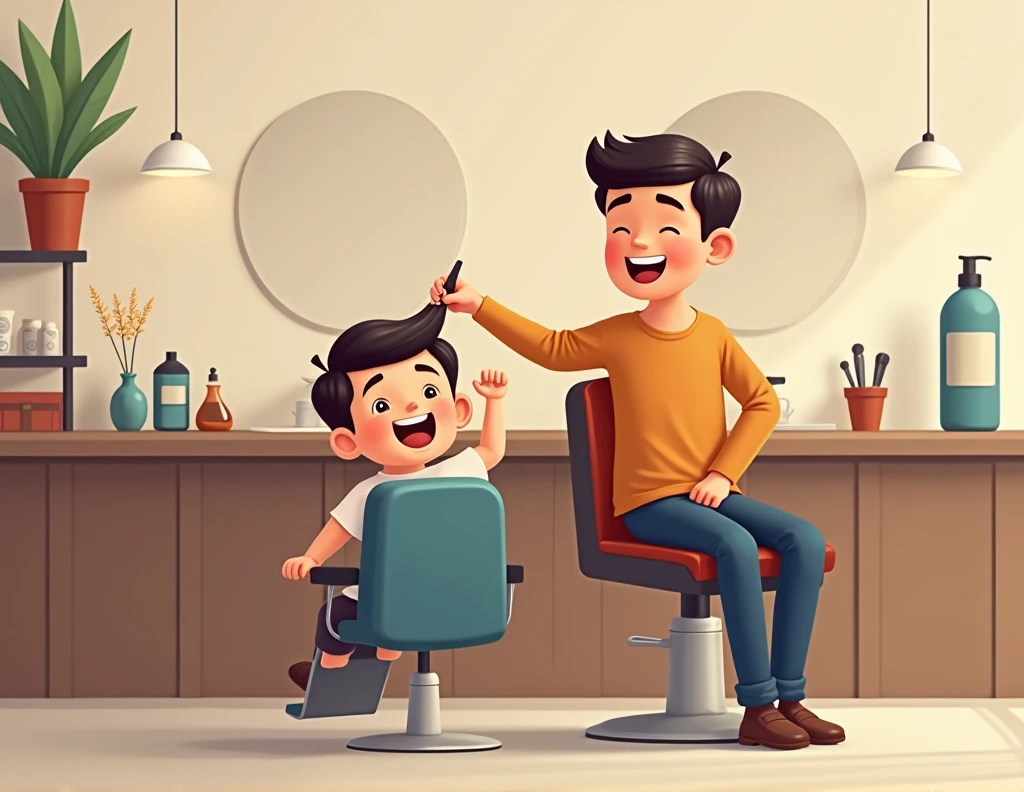 help me create Family Plan - Weekly Haircut as a father and son advertisement , with colors and minimalist image and environment 