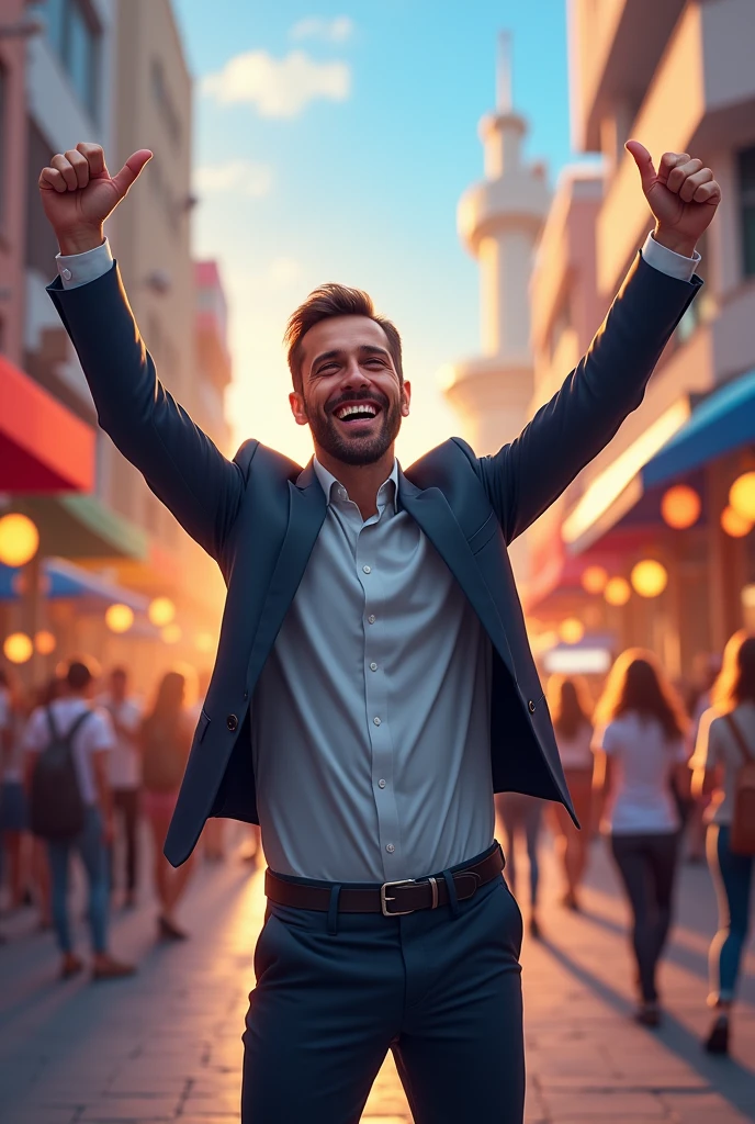 A Happy man showing two thumbs up