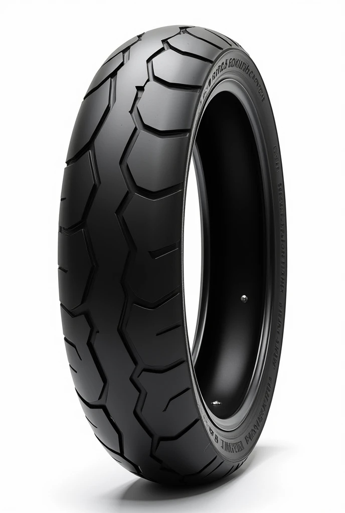 Create a hyper-realistic image of a motorcycle tire, shown from a front-facing view. The tire should have a detailed, realistic design, capturing the tread pattern, texture, and sidewall markings. Ensure the tire has a clean, polished appearance, with a new and unused look.

Ensure the background is completely white, resembling a studio setting or transparent, with no distractions or additional elements. The entire tire should be fully visible, with no parts cut off. Use soft, flattering lighting to highlight the texture and details of the tire, emphasizing its form and features.

The image must be ultra-realistic, crystal clear, 8K UHD, with fine details and a high-quality finish. Ensure the entire image is extremely sharp and in focus, with absolutely no blurriness or softness. All details should be perfectly clear and defined, with absolute focus across the entire image. Use the lens at full aperture to achieve maximum sharpness and clarity.