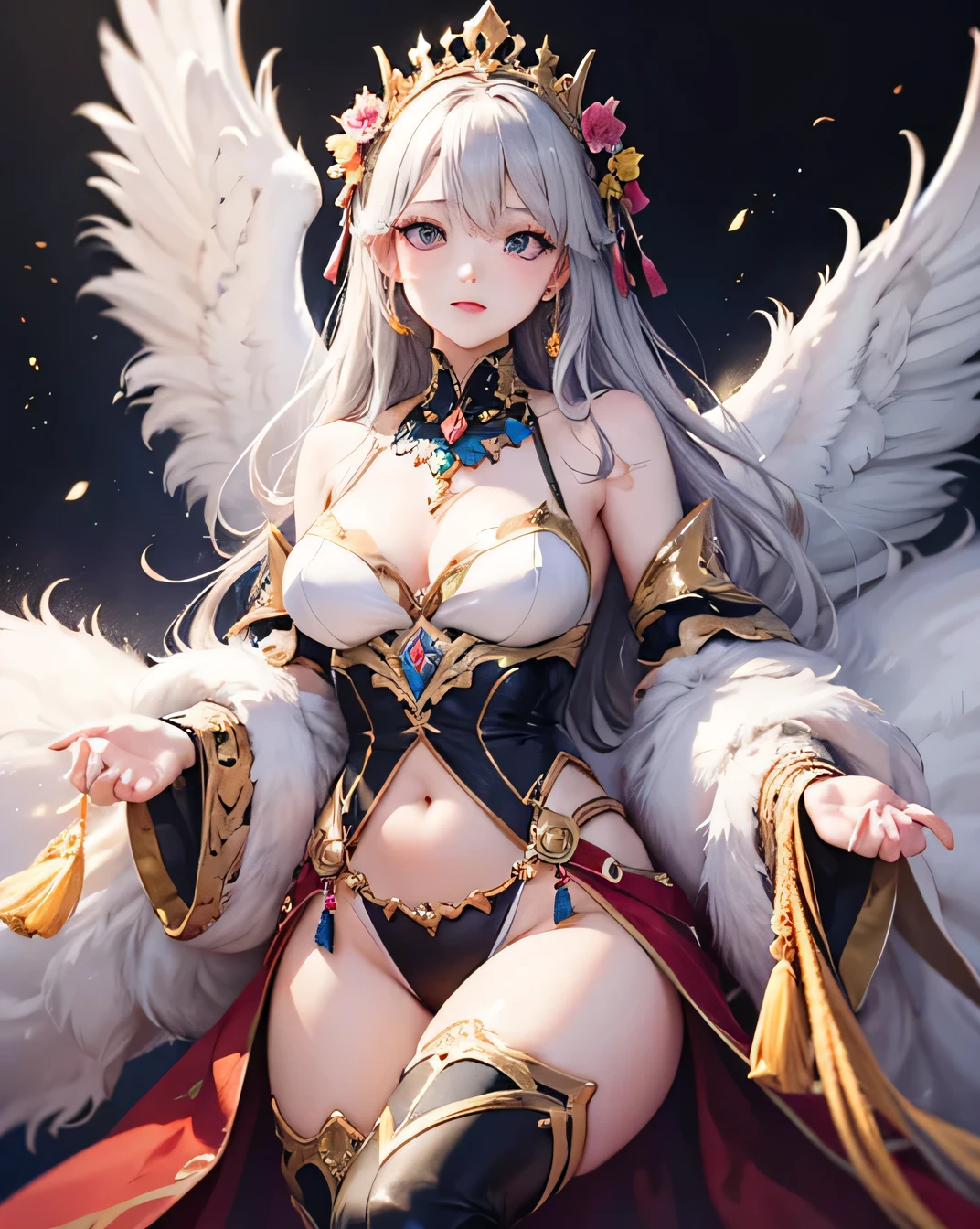 (Highest quality, High resolution, Realistic:1.37),Very detailed, Beautiful details,Beautiful lip detail,Very detailed目と顔,Long eyelashes,One Girl,Sharp focus,Vibrant colors,Soft lighting,Fenrir Girls,Big Breasts,Fantasy elements,,ice magic,Flowing Hair,Heavenly beauty(((((whole body)))))cute  cute Sexy pose  (((Sexy pose)))(((((((16 years old)))))))(((pretty girl))) 、 Cute Feet、(((((Belly dance))))) Smiling Stage
