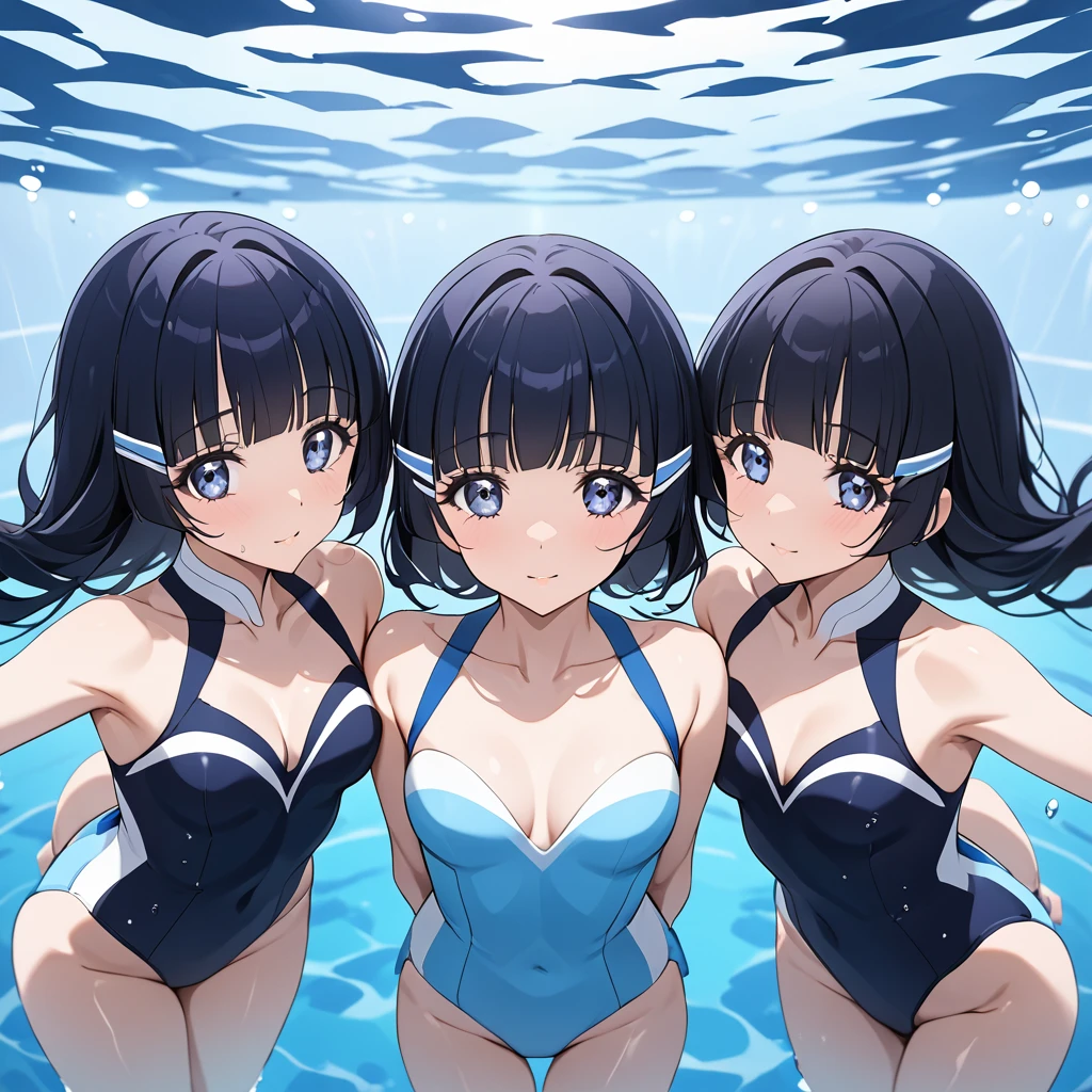 ((Highest quality)), ((masterpiece)), (detailed), （Perfect Face）、The woman is Aoki Reika, with medium-long hair, a swimming nose clip, and makeup for synchronized swimming.、The woman is wearing a gorgeous and glamorous synchronized swimming costume and is doing synchronized swimming.