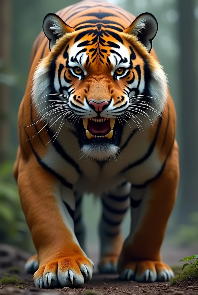 (photorealism:1,2 biggest tiger with his longest teeth