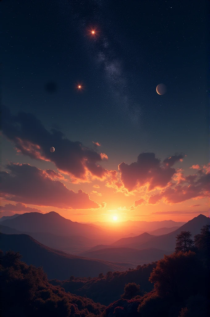 I want a sunset where stars and planets can be seen