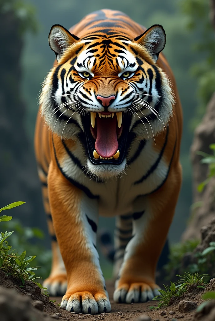 Real biggest tiger with his longest teeth