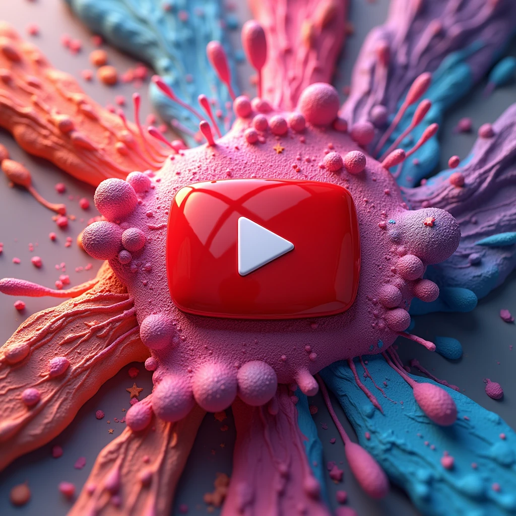 Creating a square YouTube logo in the shape of a raised button. In the colorful square on the theme of cosmetics. Explosive cosmetics. makeup