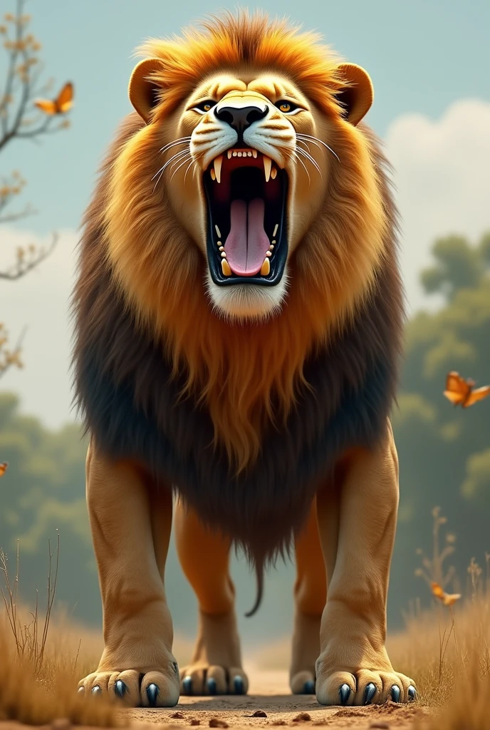 Real  biggest lion  with his longest teeth and with body
