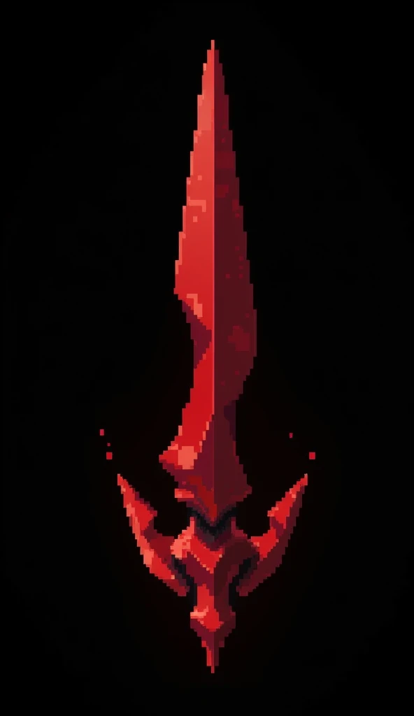 A sword projectile in the style of a clear pixel art, made of solid blood-colored crystal with vessels of black void
