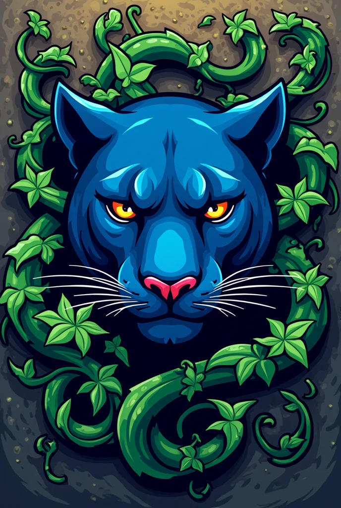make a shield sports logo that look like a blue panther is hiding behind ivys, like cover the panther with ivys 
