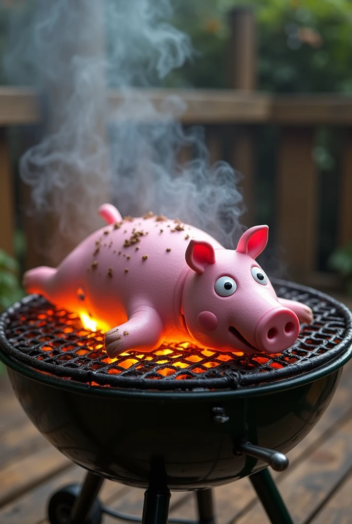 Peppa Pig roasting on the grill