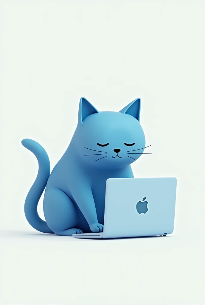 blue cat with laptop minimalism, icon, flat 2.5D, without TRADEMARKS and without LOGOS