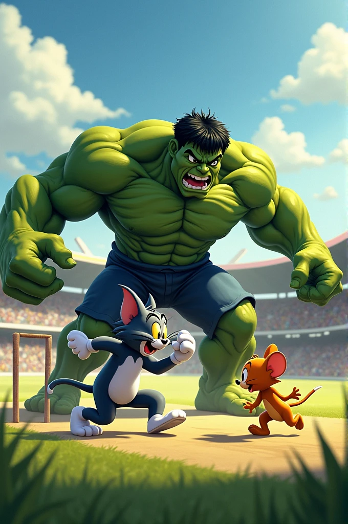 Tom and Jerry fight with hulk in cricket ground 