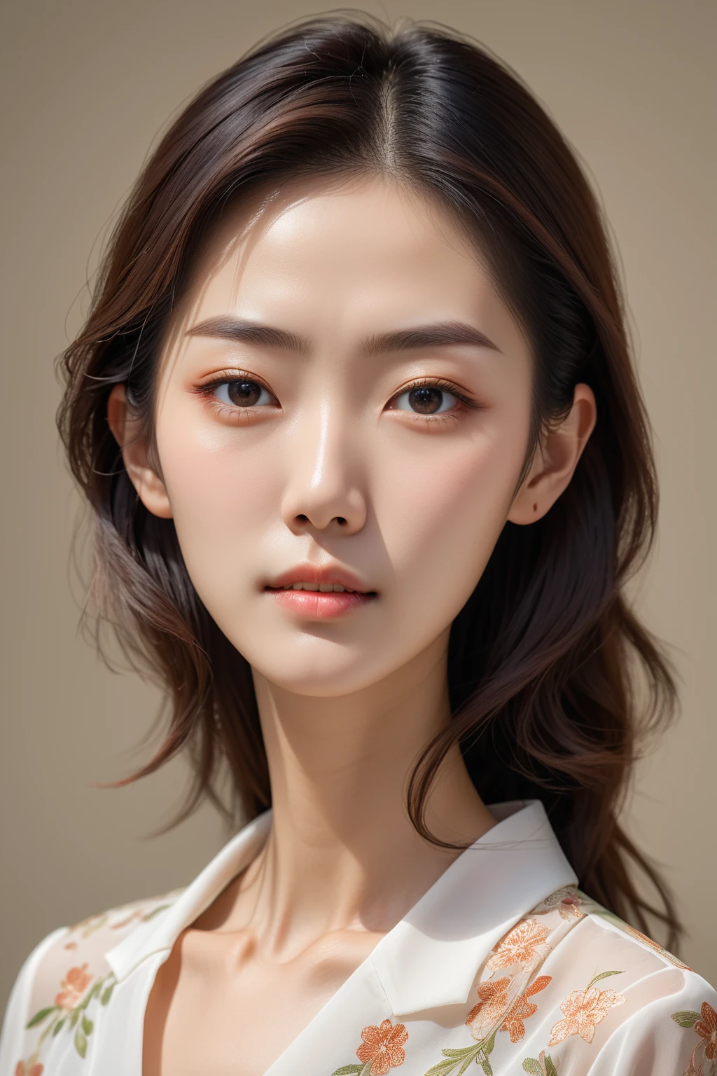 oblique angle,squinting,clenching jaw, japanese women, detailed facial features,chiffon blouse, professional photography, (best quality,4k,8k,highres,masterpiece:1.5),ultra-detailed,(realistic,photorealistic,photo-realistic:1.2),intricate details,delicate skin,soft lighting,warm tones,portrait,simple office,