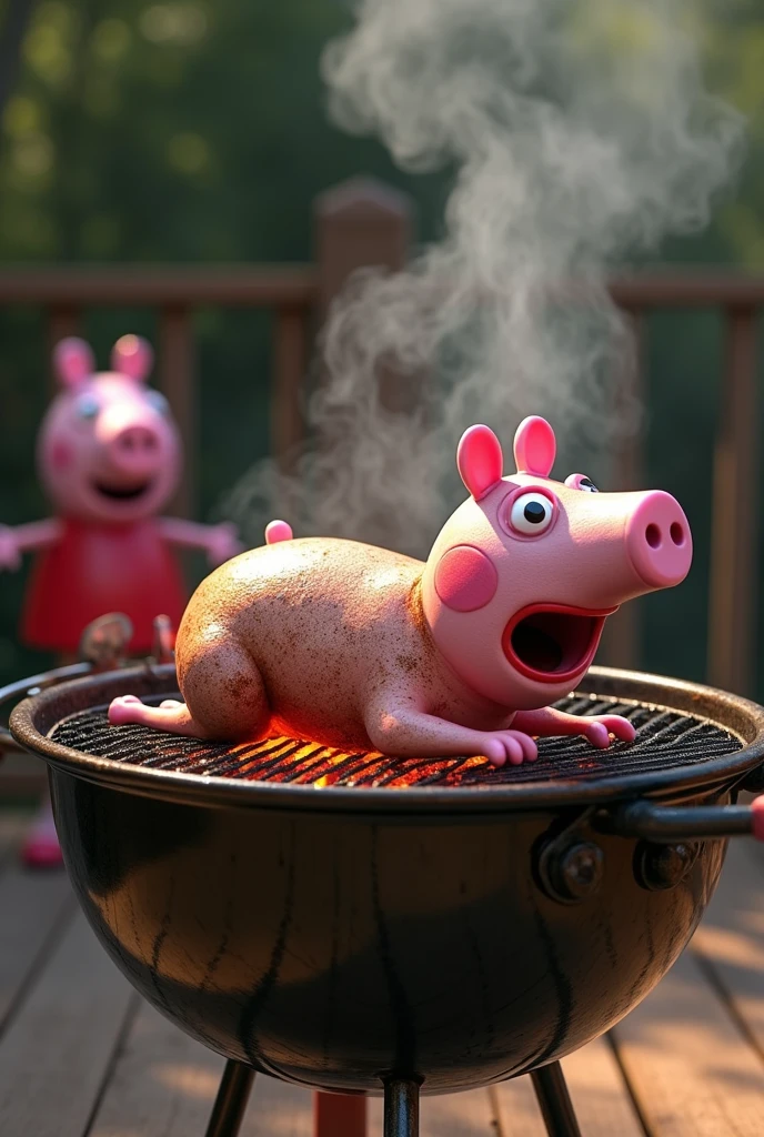Peppa Pig roasting on the grill 
