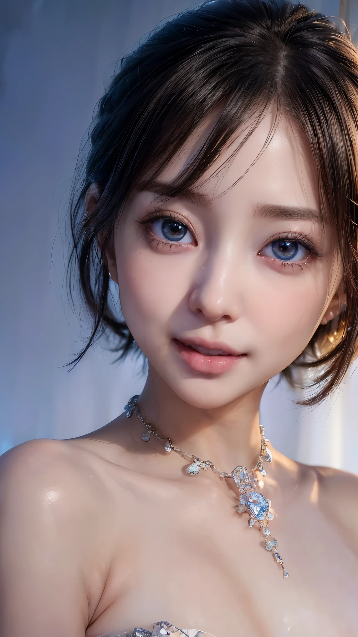 (4k quality:1.3),(Highest quality:1.3),(Whitening:1.4),(Baby Face,Girl:1.3),(The best beauty:1.5),rich,Upper Body,smile,(Transparent strapless bejeweled dress:1.3),(naked:1.3),Overflowing breasts,(jewelry),Captivate a man,Cleavage,(Super Celebrities:1.5),(Supermodel:1.4),(Whitening:1.2),(Tight waist:1.4),(Night viewの良いホテル:1.1),(luxury:1.2),(Arisa Hanyu:1.5),(anorexia:1.4),(Night view:1.3),(Face close-up),Catchlight,(Child&#39;s face:1.6),(smile:1.1),(Light blue hair:1.3),(Half Up Hair:1.3),(Light blue eyes:1.4),(2D cuteness:1.5),(Cute Makeup),Beautiful fingertips,(Sexy and cute:1.6),(Luxury hotel:1.6),(White Gal:1.6),(Transparent white skin:1.4),(albino:1.5),(Lighting hits the subject:1.3)