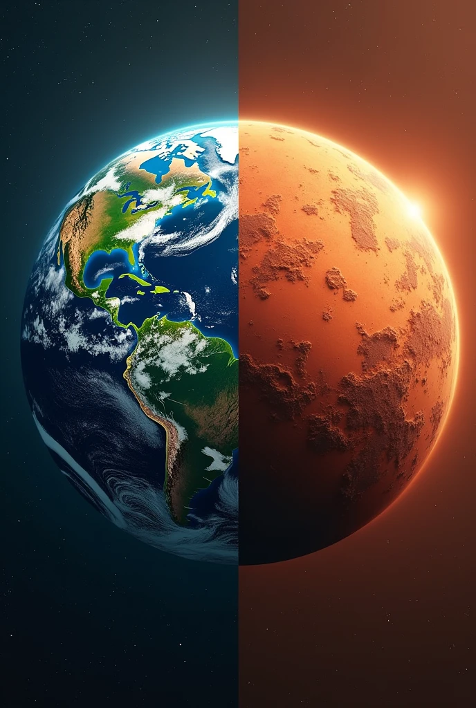 Here's a prompt for a YouTube thumbnail for your Earth vs Mars comparison video:
"Image: A visually striking split-screen image with a beautiful, vibrant photo of Earth on one side and a stunning, reddish-orange photo of Mars on the other.
Text:
- Title: "EARTH VS MARS"
- Subtitle: "Which Planet Reigns Supreme?"
Color scheme: Use a bold, contrasting color scheme to highlight the differences between the two planets. Earth can be represented by blues and greens, while Mars can be represented by reds and oranges.
Fonts: Use a clean, modern font to make the text easy to read.
Additional design elements: Consider adding some visual elements that represent the unique features of each planet, such as a small image of the Mars Curiosity Rover or a hint of Earth's atmosphere.
Remember to make the thumbnail eye-catching, informative, and relevant to the content of your video."