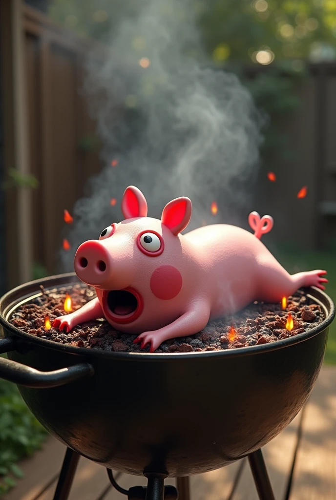 Peppa Pig roasting on the grill 