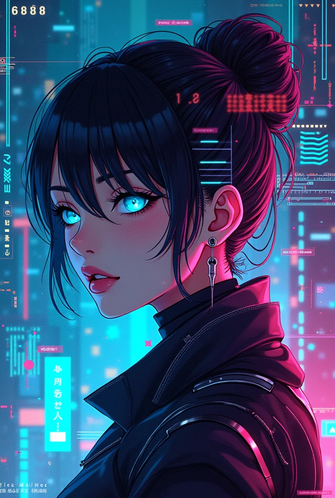 Make a beautiful stunning unique innovative id card template with cyberpunk and anime design