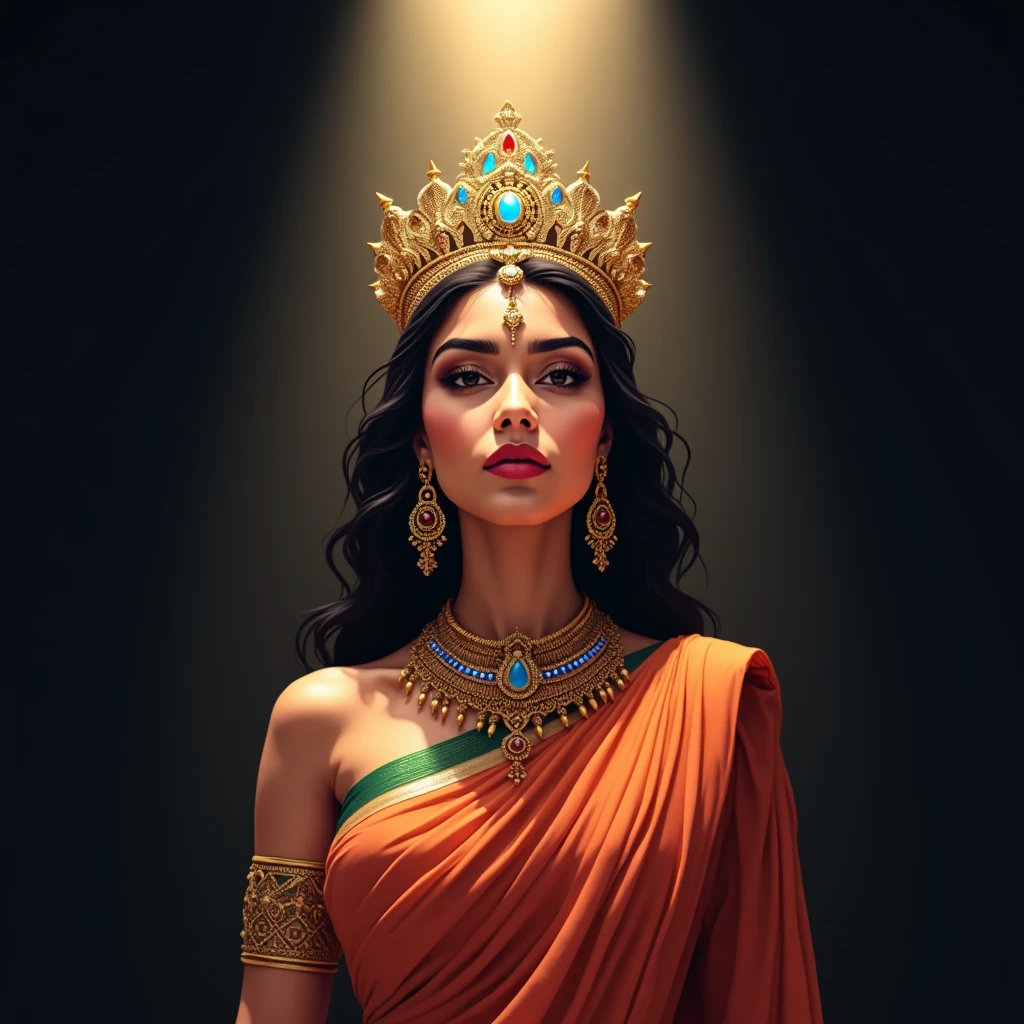 crown wearing indian woman standing on spotlight vector