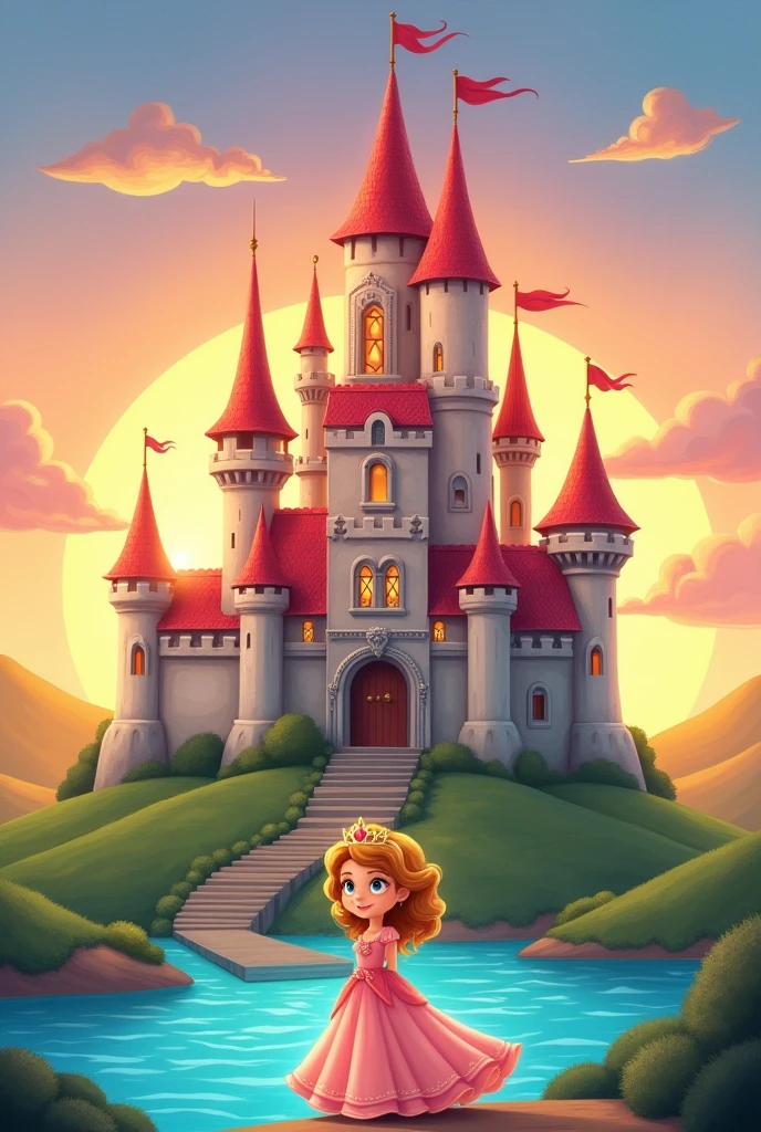 Create a picture of a fairytale castle for a princess as a cartoon character