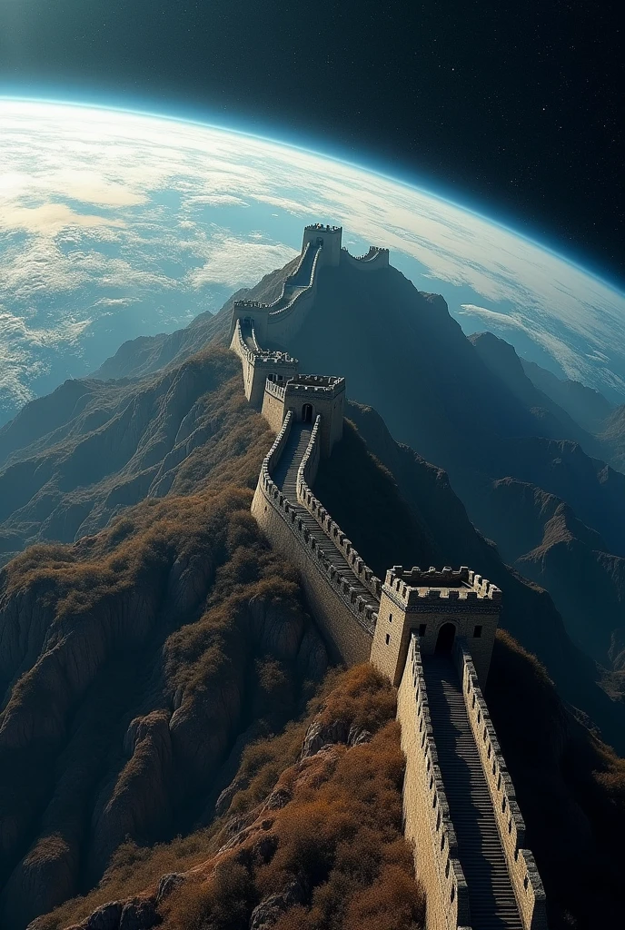 The Great Wall visible from space, very far from the earth