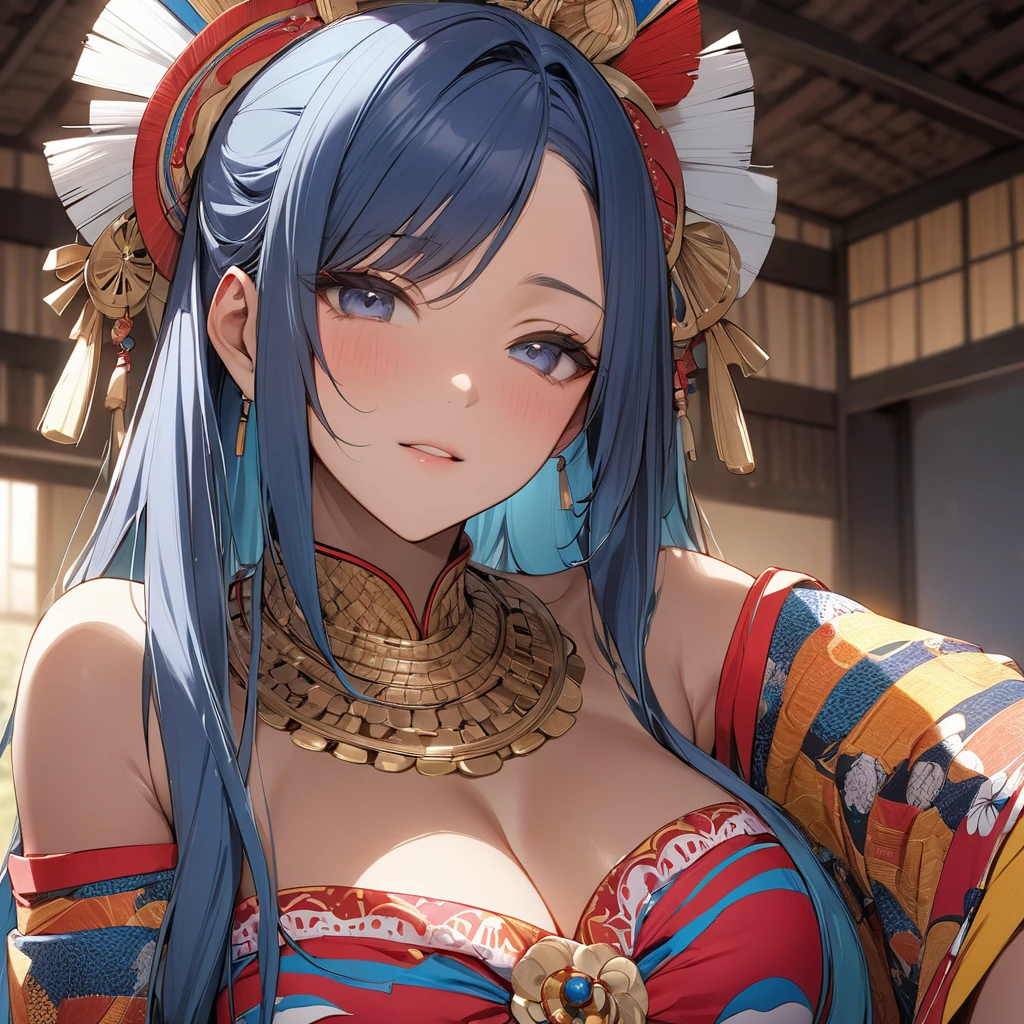 ((Highest quality)), ((masterpiece)), (detailed), (Perfect Face)、The woman is Reika Aoki with semi-long hair、The woman is wearing a Congolese costume, has a Congolese woman's hairstyle and is dancing a Congolese dance