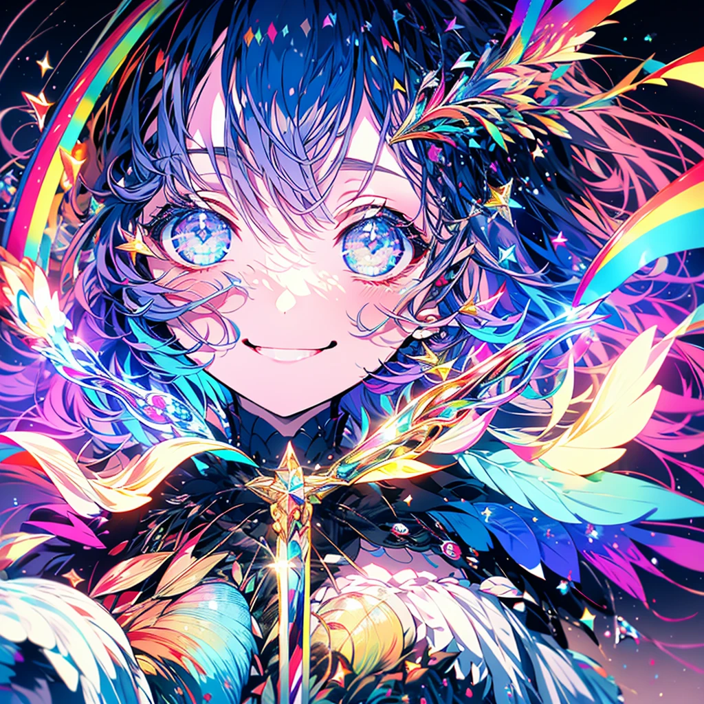 masterpiece、girl、Rainbow colorsの髪、Sparkling eyes、smile、Shining Background、Starry Ski、Rainbow colors、Starry Sky、milky way、Upper Body、profile