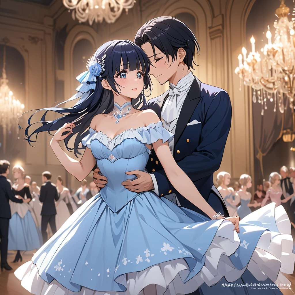 ((Highest quality)), ((masterpiece)), (detailed), (Perfect Face)、The woman is Reika Aoki with semi-long hair、A woman is dancing the waltz gracefully in a waltz costume in Vienna