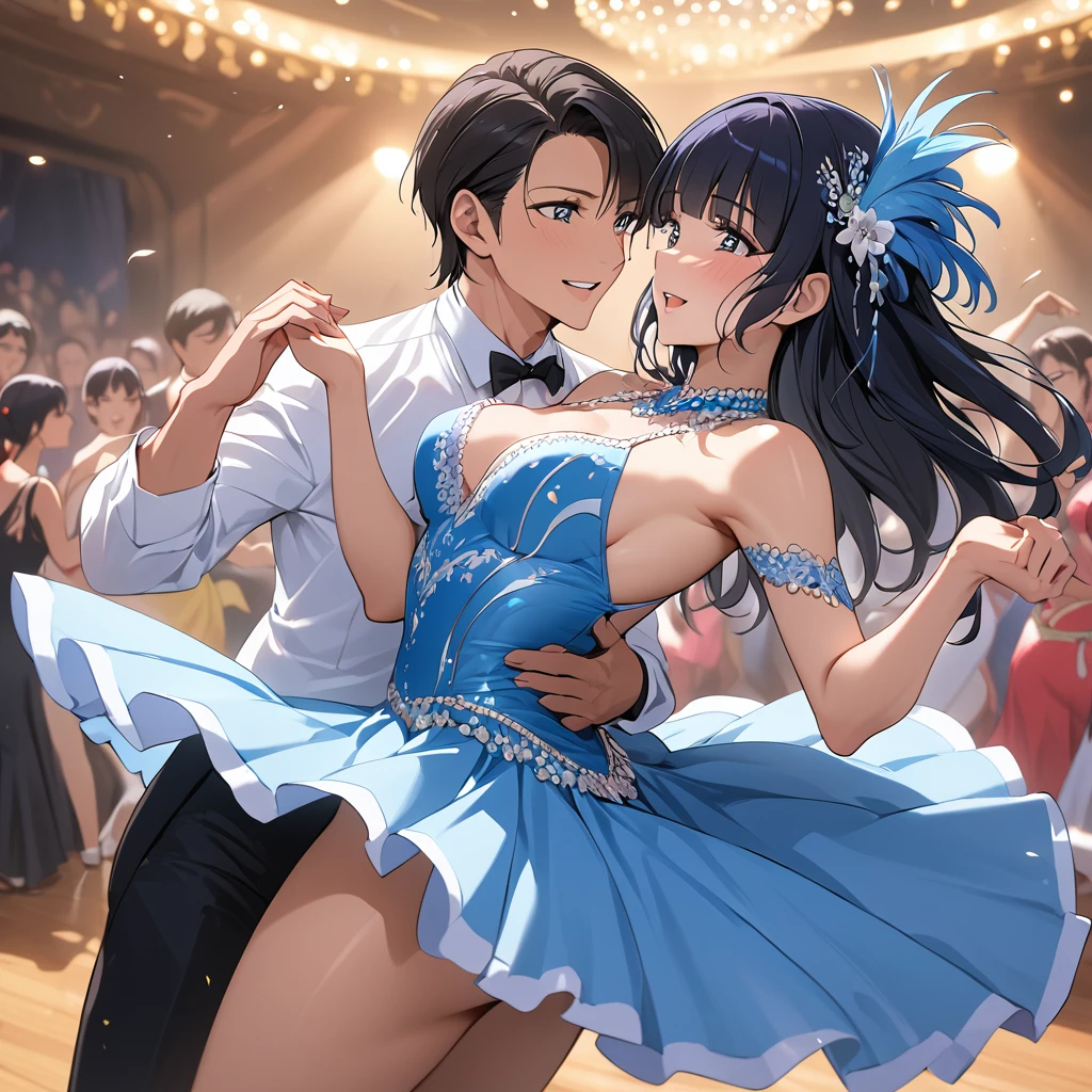 ((Highest quality)), ((masterpiece)), (detailed), (Perfect Face)、The woman is Reika Aoki with semi-long hair、A woman is dancing salsa passionately in a salsa costume in South America