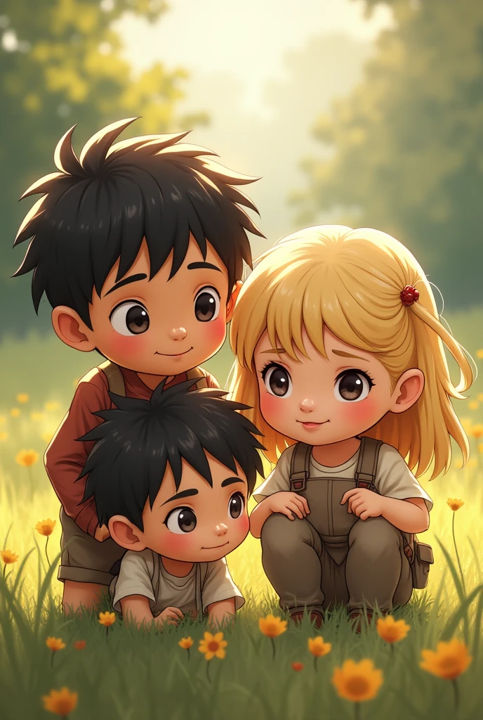 Three children One dark hair One blonde girl And one dark hair 