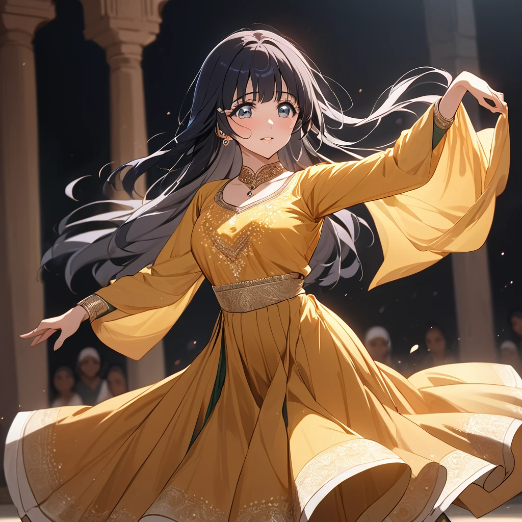 ((Highest quality)), ((masterpiece)), (detailed), (Perfect Face)、The woman is Reika Aoki with semi-long hair、A woman is dancing Kathak dance in a Kathak costume in India