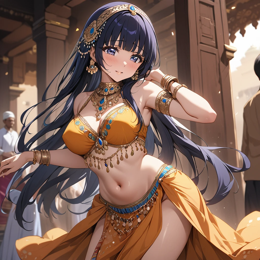 ((Highest quality)), ((masterpiece)), (detailed), （Perfect Face）、The woman is Reika Aoki with semi-long hair、A woman is dancing erotically in an Indian belly dance costume in India