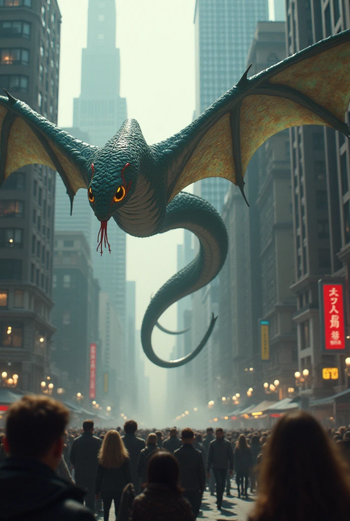Scene: The dragon lands in a park, where it encounters curious and amazed city dwellers.
Description: The dragon in ultra-realistic HD, standing amidst amazed onlookers in a city park, with greenery contrasting with its ancient appearance.