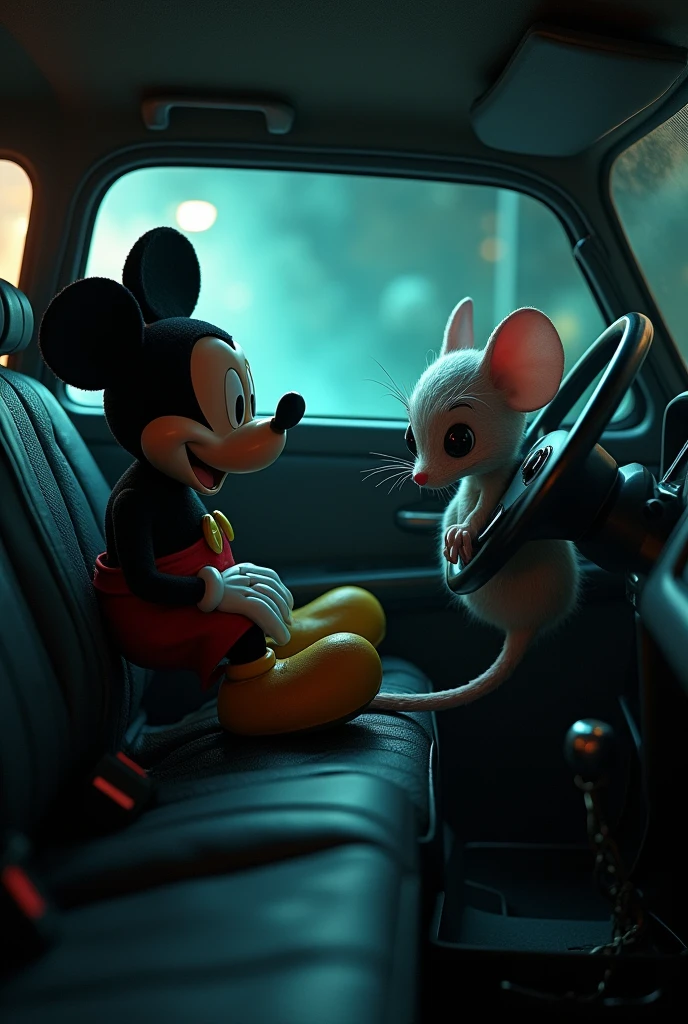 Mickey Mouse picking up a rat in the car(call girl)