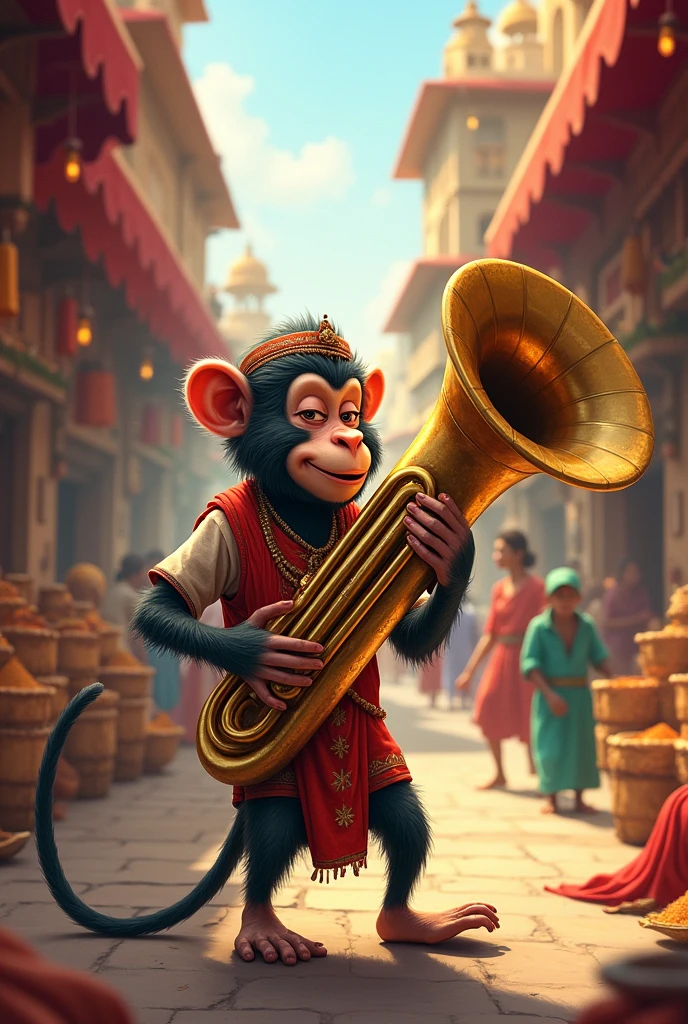 monkey playing tuba in india