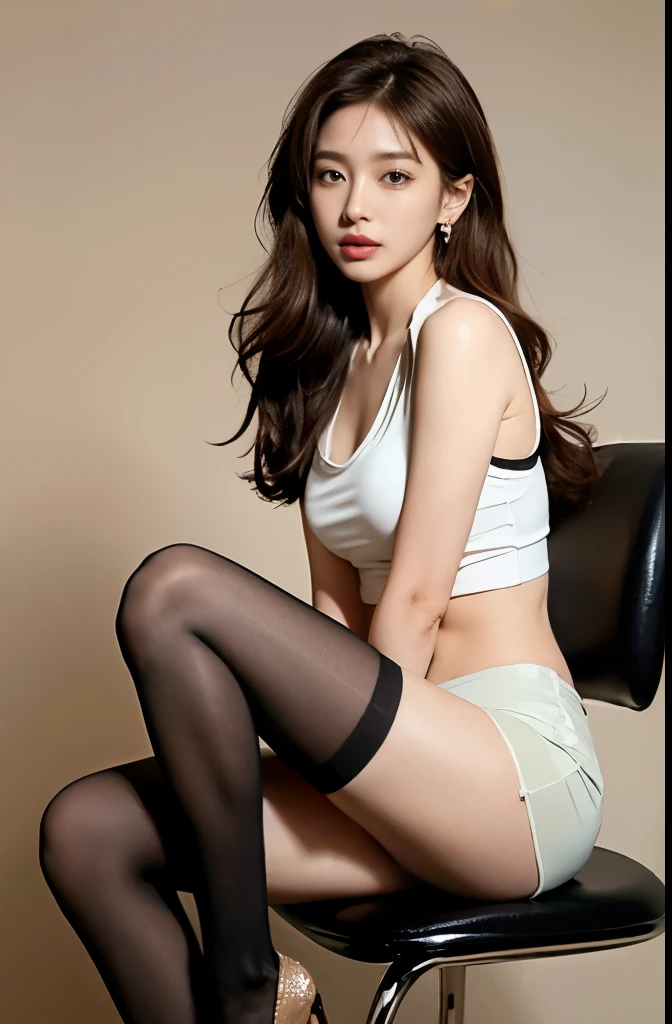 (masterpiece:1.3), (8 thousand, realistic, RAW photos, best quality: 1.4), (1 woman),(((sheer silk blouse))), (((short skirt))), (((양다리와 양발에 realistic 불투명한 커피색 panty hose 신고 : 1.3))), (((Stockings on both legs))), (((Small paws))),  (((Beautiful, small feet wearing stockings and high heels with pointed heels.))), (((full body shot))), (((Sitting on a chair))), (((Beautiful makeover))), (((very slim and beautiful body))) , (((Realistic and very beautiful face))), (((long eyelashes))), (((double eyelid))), (((현실적이고 섬세한 매우 beautiful eyes))), (((big bust))) , (((Strong body through exercise))), (((beautiful abs))), (((Beautiful heaps))), (((tall))),  (((Brown hair, parted, long hair:1.3))), (아름다운 parted스타일), (((realistic and beautiful skin))), (ultra high resolution), (very detailed), (((golden ratio))), (((Two long, realistic and beautiful legs))), (((realistic 팔))), (necklace), (earring),(beautiful nails manicure), (((So beautiful and sexy))), (((beautiful eyes))), (((high nose))), (((small nostrils))), (((beautiful mouth))), (((beautiful mouth술)))