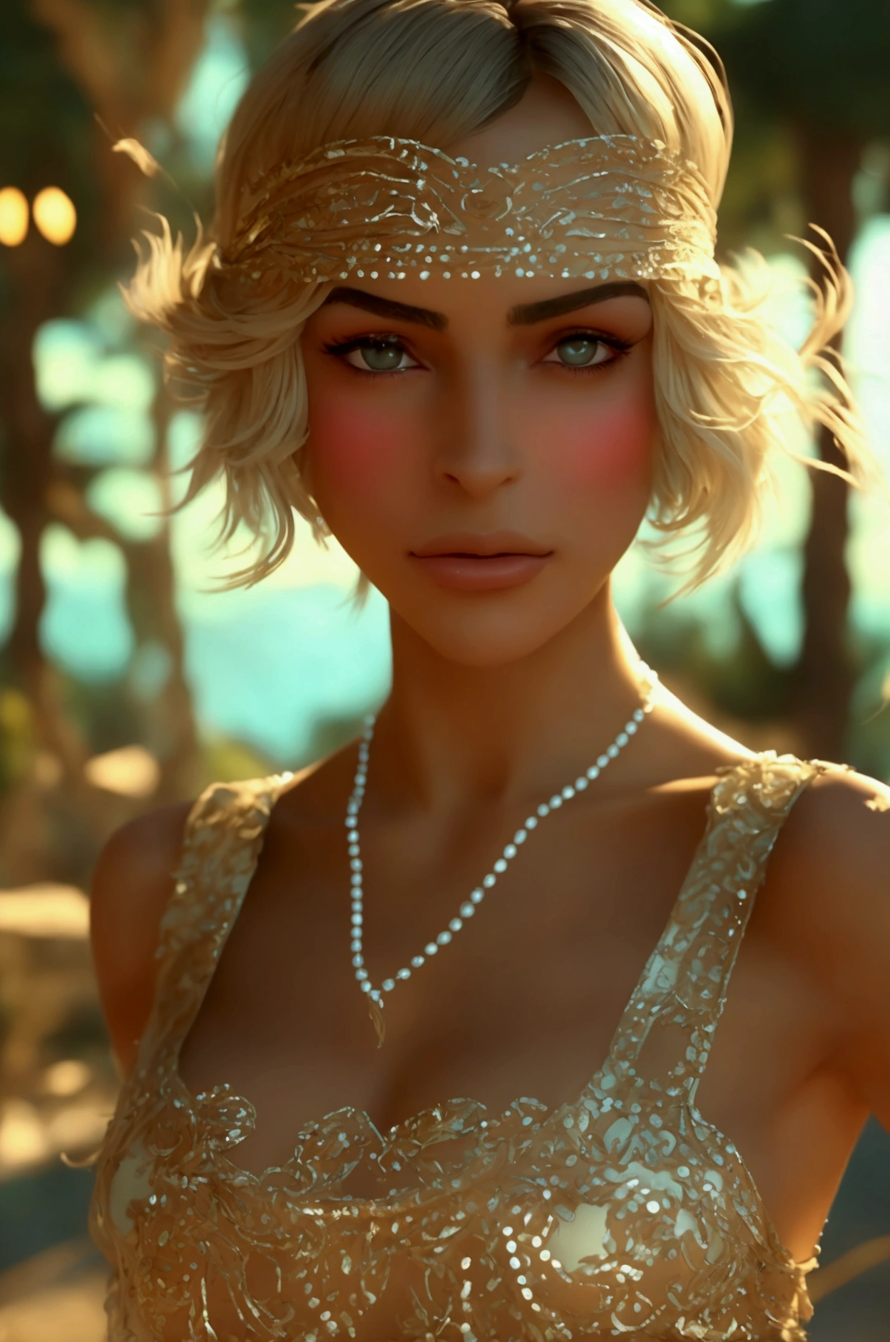 1girl, (Nadia Hilker):1.5, Champagne color Gatsby 1920s Flapper Dress with Sequins and Fringes, South of France, Monaco, Monte Carlo, dynamic angle, seductive grin, smokey eye shadow, high detail skin, high detail eyes, seductive eyes, smokey makeup, slender body, toned body, perfect face, slim athletic body, (perky small breasts:0. 75), detailed clothing, intricate clothing, seductive pose, action pose, motion, casting pose,((masterpiece)), ((best quality)), extremely detailed cg 8k wallpaper, bright colors, Dramatic light, photoreal full body (wide-angle lens, Panoramic:1. 2),fantasy, hyper-realistic, amazing fine detail, rich colors, realistic texture, vignette, moody, dark, epic, gorgeous, film grain, grainy, beautiful lighting, rim lighting, magical, shallow depth of field, photography, neo noir, volumetric lighting, Ultra HD, raytracing, studio quality, octane render, 