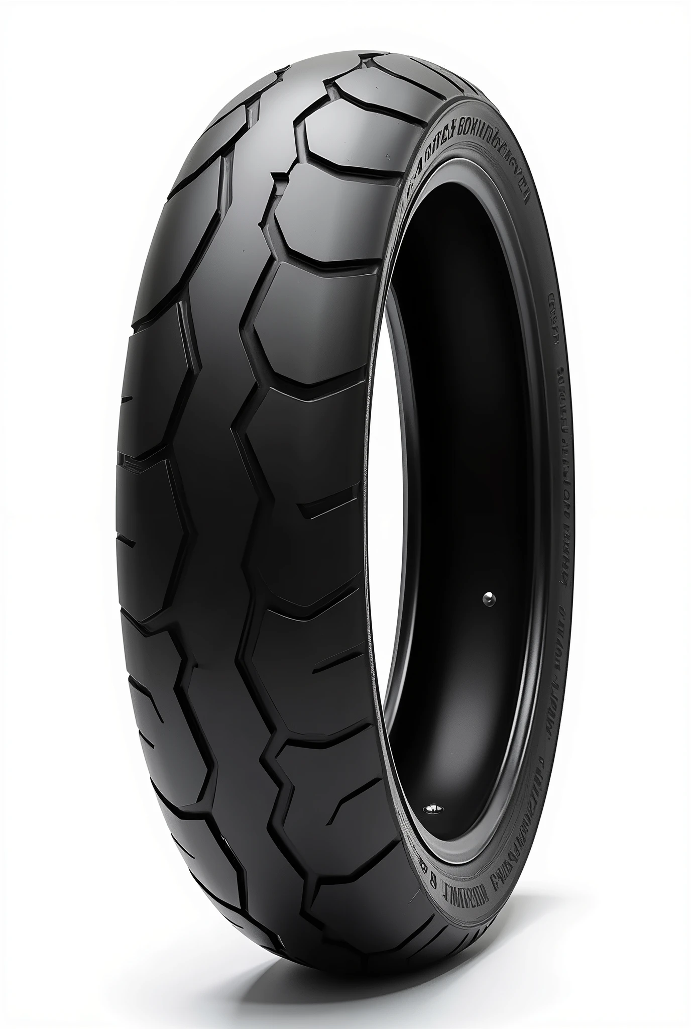 Create a hyper-realistic image of a motorcycle tire, shown from a front-facing view. The tire should have a detailed, realistic design, capturing the tread pattern, texture, and sidewall markings. Ensure the tire has a clean, polished appearance, with a new and unused look.
Ensure the background is completely white, resembling a studio setting or transparent, with no distractions or additional elements. The entire tire should be fully visible, with no parts cut off. Use soft, flattering lighting to highlight the texture and details of the tire, emphasizing its form and features.
The image must be ultra-realistic, crystal clear, 8K UHD, with fine details and a high-quality finish. Ensure the entire image is extremely sharp and in focus, with absolutely no blurriness or softness. All details should be perfectly clear and defined, with absolute focus across the entire image. Use the lens at full aperture to achieve maximum sharpness and clarity.