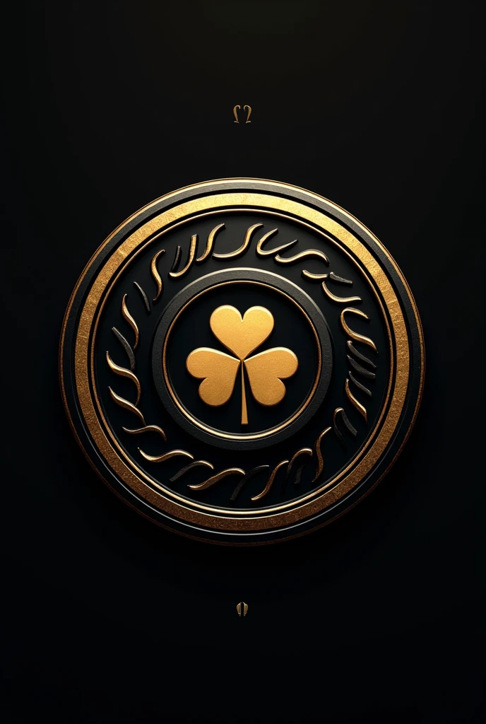 circle, add an logo 3 leafs clover at middle part, black and gold colours