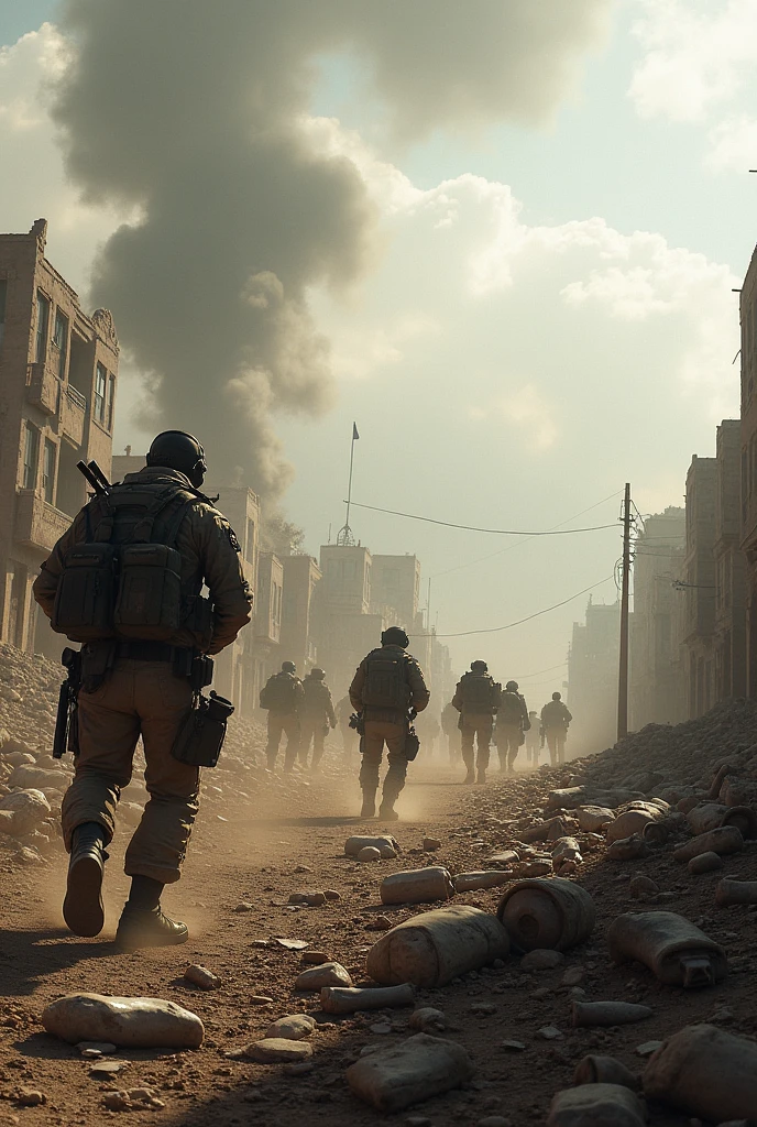 Create a war landscape inspired by Call of Duty maps in a horizontal way