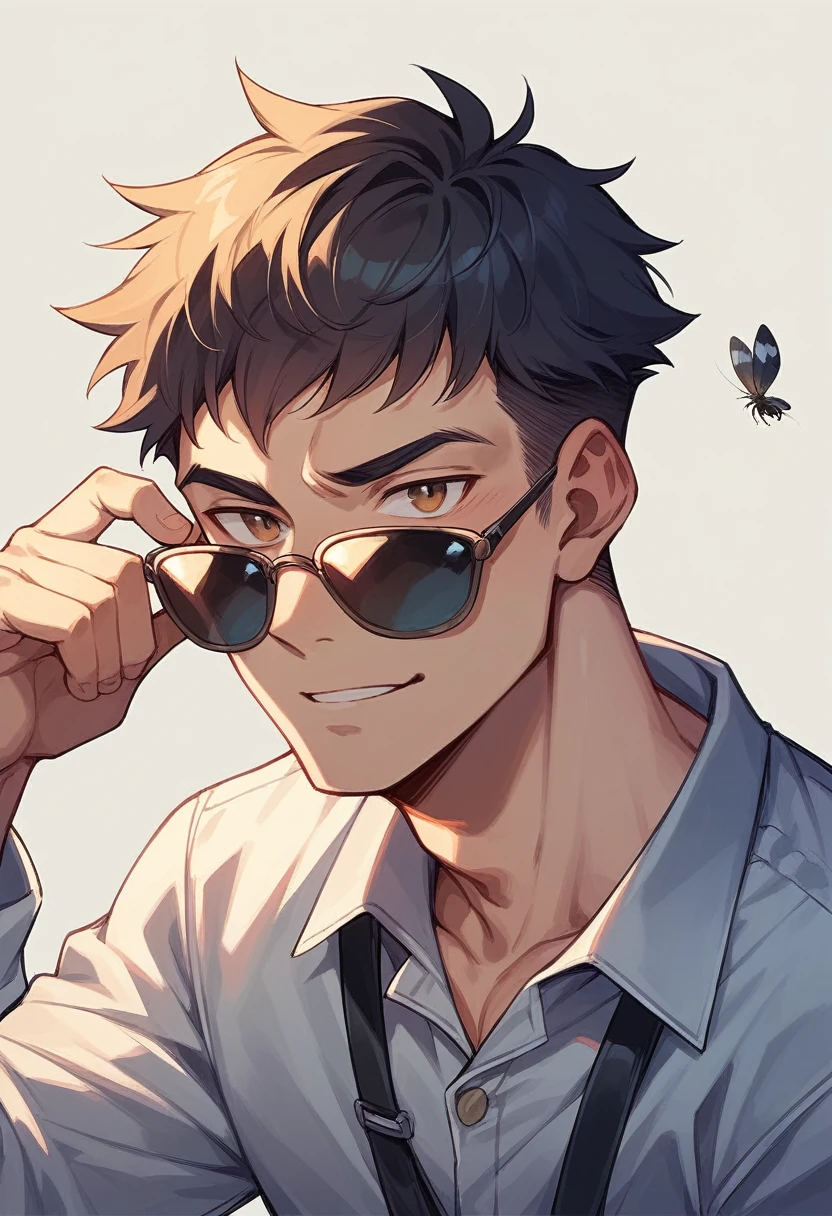 cockroach、The face of a young man、Wearing sunglasses
