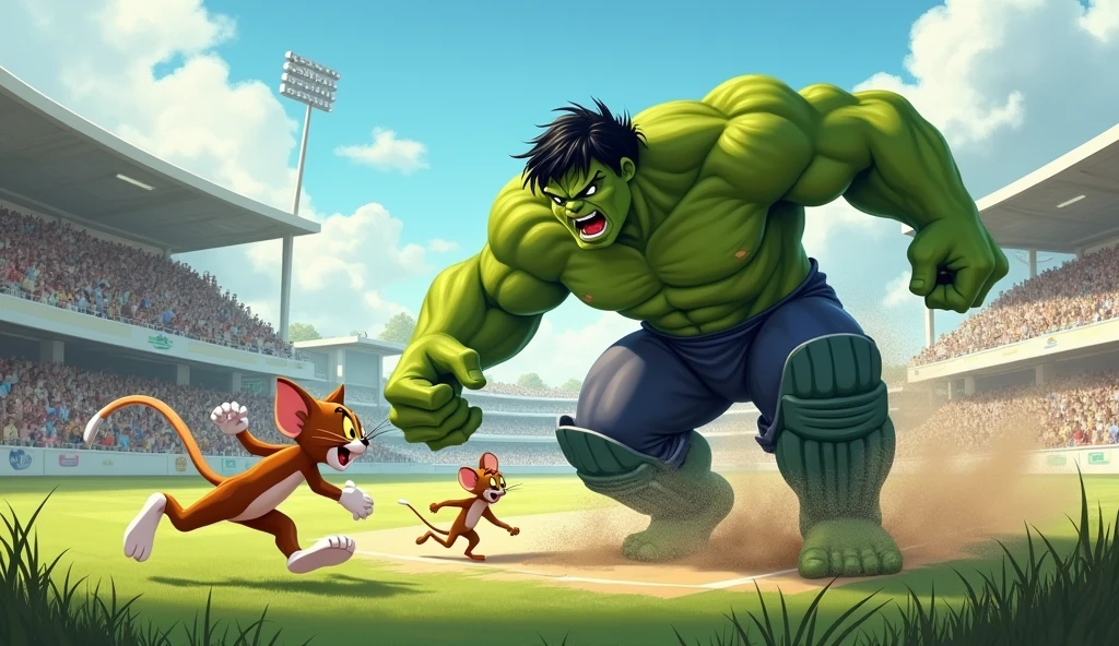 Tom and Jerry fight with hulk in cricket ground
