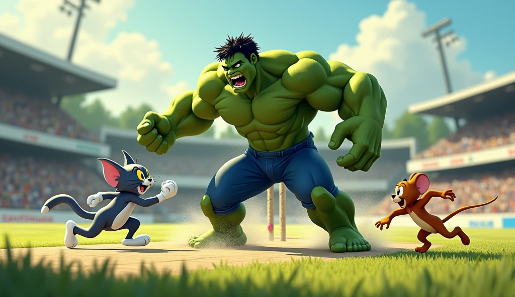 Tom and Jerry fight with hulk in cricket ground