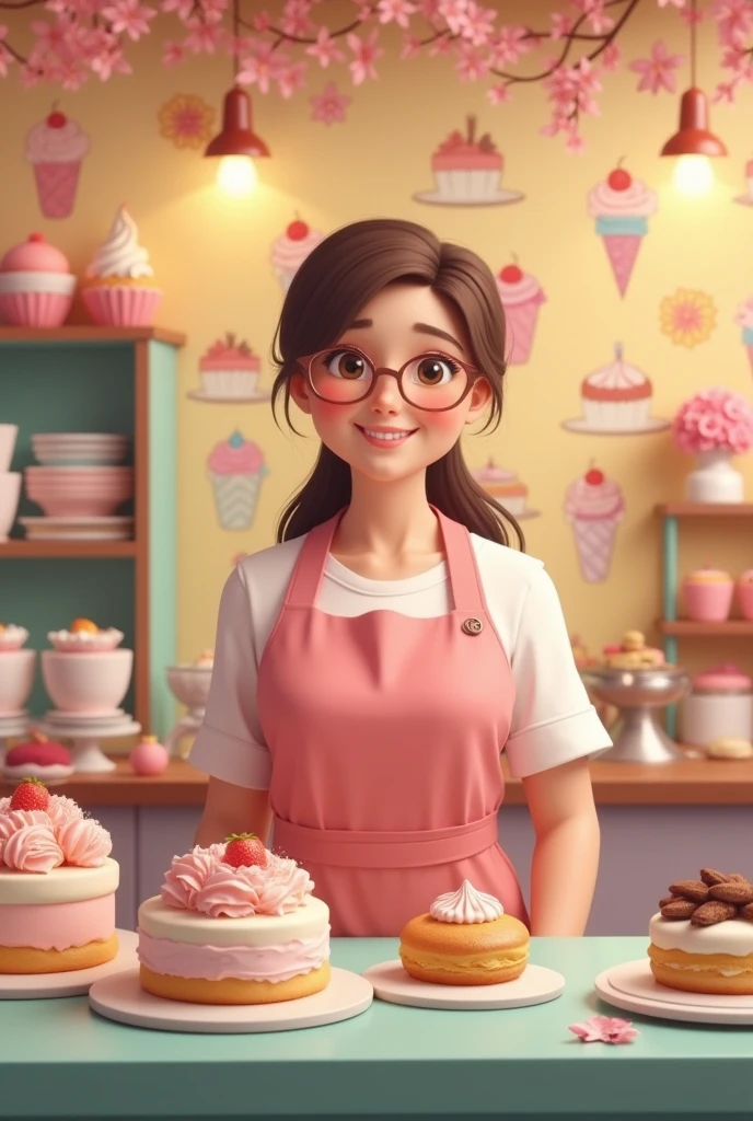 REMOVE THE BACKGROUND AND PUT A BACKGROUND RELATING TO DESSERTS FOR A CAKE SELLER