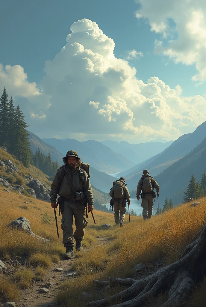 Men in tracking with cloud